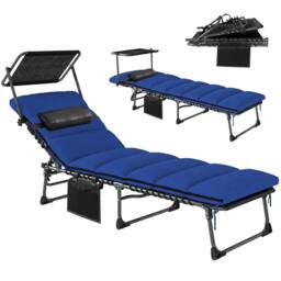 OUTSUNNY Folding Sun Lounger, Sunbed with Canopy in Dark Blue - thumbnail 2