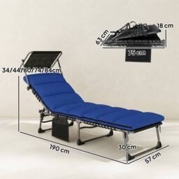 OUTSUNNY Folding Sun Lounger, Sunbed with Canopy in Dark Blue - thumbnail 3