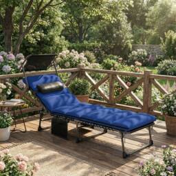 OUTSUNNY Folding Sun Lounger, Sunbed with Canopy in Dark Blue