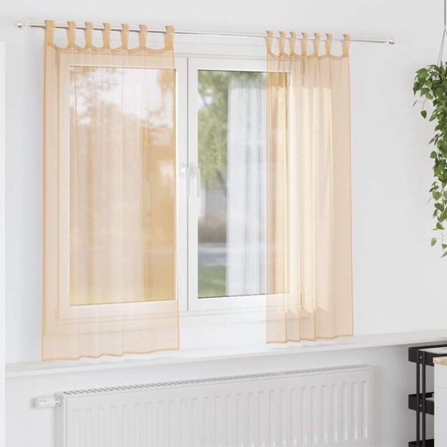 Berkfield Home Voile Curtains with Loops 2 pcs Sand 140x175 cm in Brown - image 1