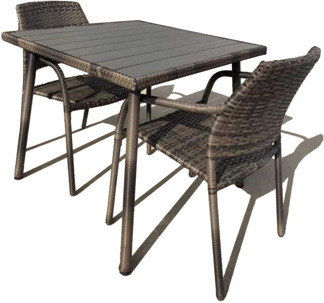 FURNITURE ONE Rattan Garden Dining Set, 84x84 CM Square Table Armchairs Set in Brown - Size: 2 Person - image 1
