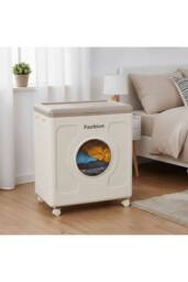 Living and Home 160L Foldable Clothes Storage Box Toy Storage Container w/ Wheel in Warm White - thumbnail 2