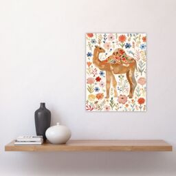 "Artery8 Happy Camel With Floral Pattern Watercolour Wall Art Print - Size: W12"" x H16""" - thumbnail 4