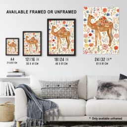 "Artery8 Happy Camel With Floral Pattern Watercolour Wall Art Print - Size: W12"" x H16""" - thumbnail 3