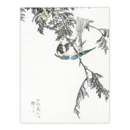 "Artery8 Great Tit & Cypress Japanese Japanese Wall Art Print Kashu - Size: W24"" x H32""" - thumbnail 1