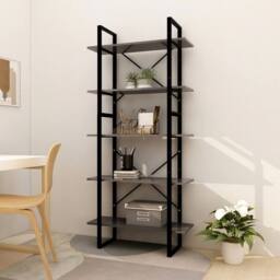 Berkfield Home 5-Tier Book Cabinet Grey 80x30x175 cm Engineered Wood - Size: 80 x 30 x 175 cm - thumbnail 2