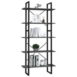 Berkfield Home 5-Tier Book Cabinet Grey 80x30x175 cm Engineered Wood - Size: 80 x 30 x 175 cm - thumbnail 3