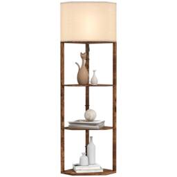 HOMCOM Corner Modern Floor Lamp with Shelves for Living Room, Rustic Brown - thumbnail 2