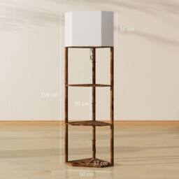 HOMCOM Corner Modern Floor Lamp with Shelves for Living Room, Rustic Brown - thumbnail 3