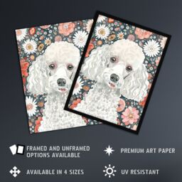 "Artery8 Quirky Poodle Dog Lover Floral Pet Portrait Framed Wall Art - Size: W12"" x H16""" - thumbnail 2
