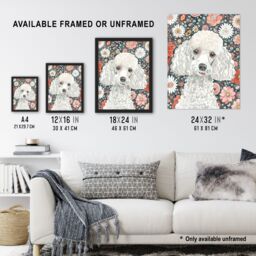 "Artery8 Quirky Poodle Dog Lover Floral Pet Portrait Framed Wall Art - Size: W12"" x H16""" - thumbnail 3