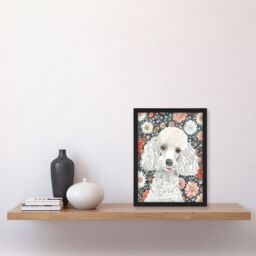 "Artery8 Quirky Poodle Dog Lover Floral Pet Portrait Framed Wall Art - Size: W12"" x H16""" - thumbnail 4