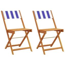 Berkfield Home Bistro Chairs 2 pcs Blue & White Solid Wood Acacia & Fabric