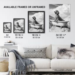 "Artery8 Surreal Dog Lover Black White Poodle in Bathtub Wall Art Print in Grey - Size: W24"" x H32""" - thumbnail 3