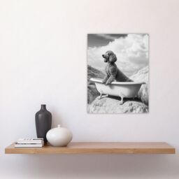 "Artery8 Surreal Dog Lover Black White Poodle in Bathtub Wall Art Print in Grey - Size: W24"" x H32""" - thumbnail 4