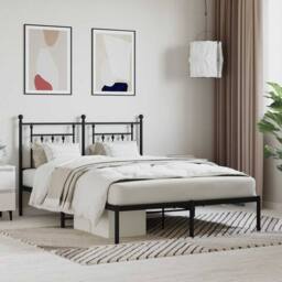 Berkfield Home Metal Bed Frame with Headboard Black 140x190 cm - thumbnail 2