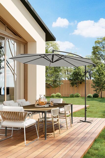 Living and Home 3M Outdoor Cantilever Garden Parasol with Cross Base in Light Grey - image 1