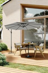 Living and Home 3M Outdoor Cantilever Garden Parasol with Cross Base in Light Grey - thumbnail 2