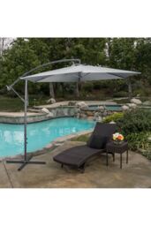 Living and Home 3M Outdoor Cantilever Garden Parasol with Cross Base in Light Grey - thumbnail 3