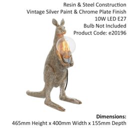 Loops Vintage Silver Kangaroo Table Light - Resin Figure - Chrome Plated Lamp Holder in Metallics - thumbnail 2