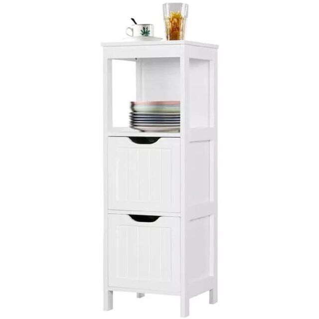 EONLION Slim Bathroom Floor Cabinet, 2-Drawer 1-Shelf Storage Organizer in White - image 1