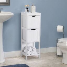 EONLION Slim Bathroom Floor Cabinet, 2-Drawer 1-Shelf Storage Organizer in White - thumbnail 4