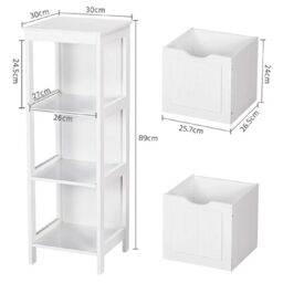 EONLION Slim Bathroom Floor Cabinet, 2-Drawer 1-Shelf Storage Organizer in White - thumbnail 3