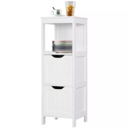 EONLION Slim Bathroom Floor Cabinet, 2-Drawer 1-Shelf Storage Organizer in White - thumbnail 1