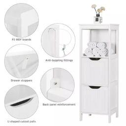 EONLION Slim Bathroom Floor Cabinet, 2-Drawer 1-Shelf Storage Organizer in White - thumbnail 5