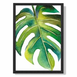 ARTZE Tropical Leaf Abstract Watercolour Botanical Framed Print SIZE: A3 with Black Frame in Green - Size: A4 - thumbnail 1