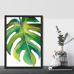 ARTZE Tropical Leaf Abstract Watercolour Botanical Framed Print SIZE: A3 with Black Frame in Green - Size: A4 - thumbnail 2