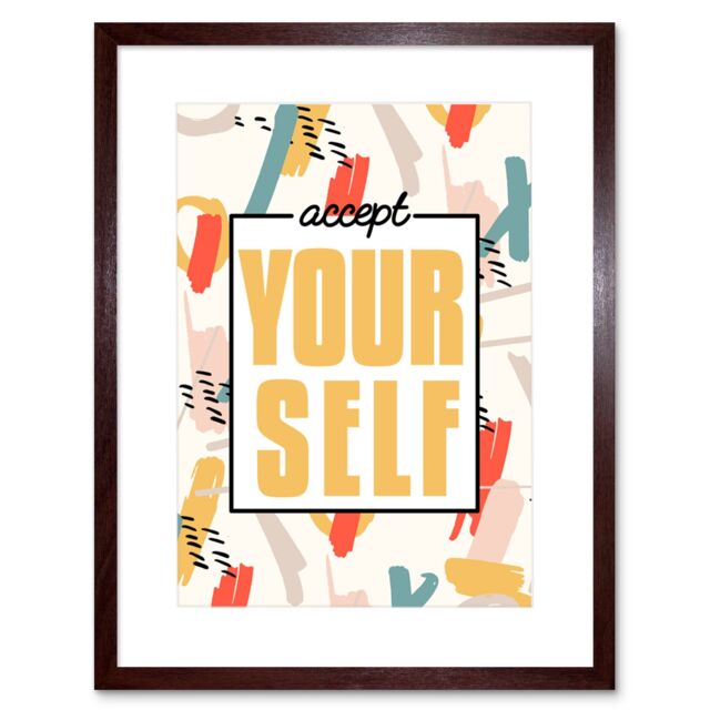 "Artery8 Wall Art Print Funky Affirmation Accept Yourself Art Framed 9x7 inch in Brown - Size: W7"" x H9""" - image 1