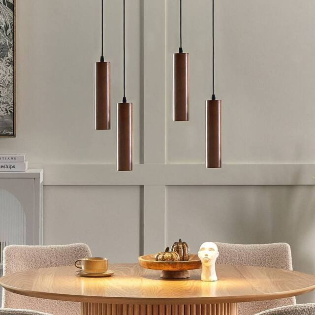 Wyld and Coco Oak and Iron 4-Light Pendant Lamp Dark Brown Wood Shades - image 1
