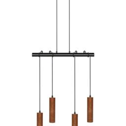 Wyld and Coco Oak and Iron 4-Light Pendant Lamp Dark Brown Wood Shades - thumbnail 2
