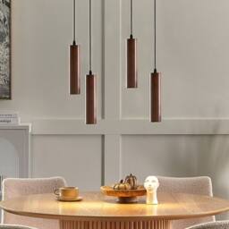 Wyld and Coco Oak and Iron 4-Light Pendant Lamp Dark Brown Wood Shades - thumbnail 1
