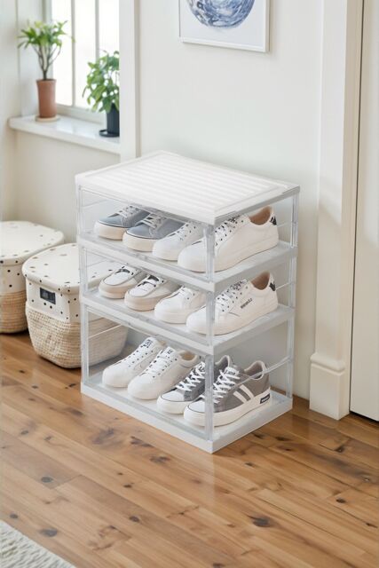Living and Home 3-Tier Foldable Storage Box Shoe Rack with Magnetic Doors in White - image 1