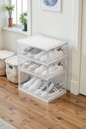 Living and Home 3-Tier Foldable Storage Box Shoe Rack with Magnetic Doors in White - thumbnail 1