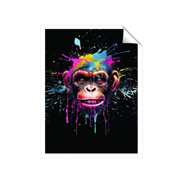 "Warren Reed - Designer Multi Coloured Monkey Face Splashart Unframed Art Print - Size: W24"" x H36""" - image 1