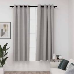 Berkfield Home Linen-Look Blackout Curtains with Grommets 2pcs Grey 140x175cm - Size: 140x175 cm - thumbnail 2