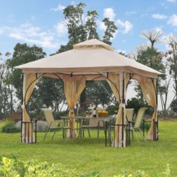 OUTSUNNY Gazebo Party Tent Canopy Sun Shade for Patio Garden 3x3(m) in Beige