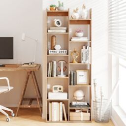 Costway Home Bookshelf 11-Tier Bookcase with Anti-Tipping Kits in Natural - thumbnail 2