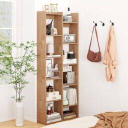 Costway Home Bookshelf 11-Tier Bookcase with Anti-Tipping Kits in Natural - thumbnail 5