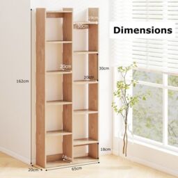 Costway Home Bookshelf 11-Tier Bookcase with Anti-Tipping Kits in Natural - thumbnail 4