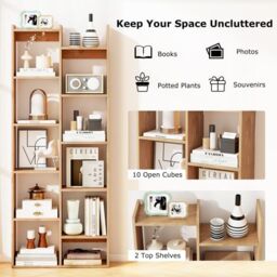 Costway Home Bookshelf 11-Tier Bookcase with Anti-Tipping Kits in Natural - thumbnail 3