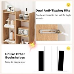 Costway Home Bookshelf 11-Tier Bookcase with Anti-Tipping Kits in Natural - thumbnail 6