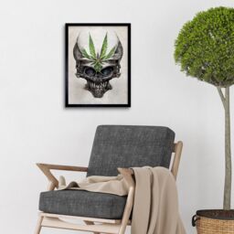 "Artery8 Wall Art Print Alien Skull With Marijuana Leaf Colour Pencil Art Framed in Black - Size: W12"" x H16""" - thumbnail 2