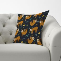 Warren Reed - Designer Cute Sloths Cushions in Brown - Size: 60 cm x 60 cm - thumbnail 3