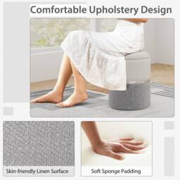 Gymax 2 Pack Linen Fabric Ottoman Round Ottoman Vanity Stool Chair Footstool in Beige - thumbnail 4