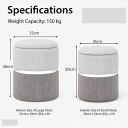 Gymax 2 Pack Linen Fabric Ottoman Round Ottoman Vanity Stool Chair Footstool in Beige - thumbnail 2