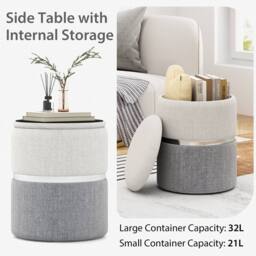 Gymax 2 Pack Linen Fabric Ottoman Round Ottoman Vanity Stool Chair Footstool in Beige - thumbnail 6